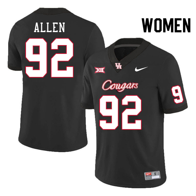 Women #92 Carlos Allen Houston Cougars College Football Jerseys Stitched-Black